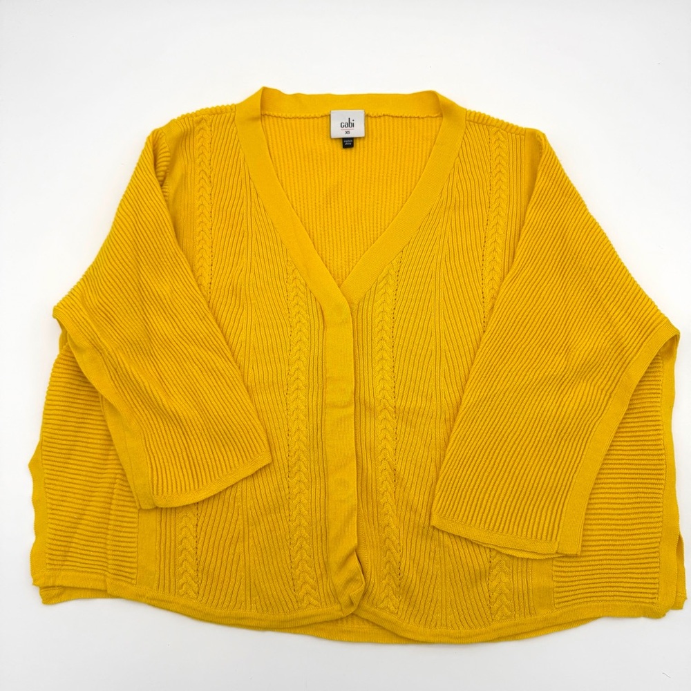 CAbi Women's Knit Sweater Cardigan Cable Knit Button Size XS Yellow Lightweight
